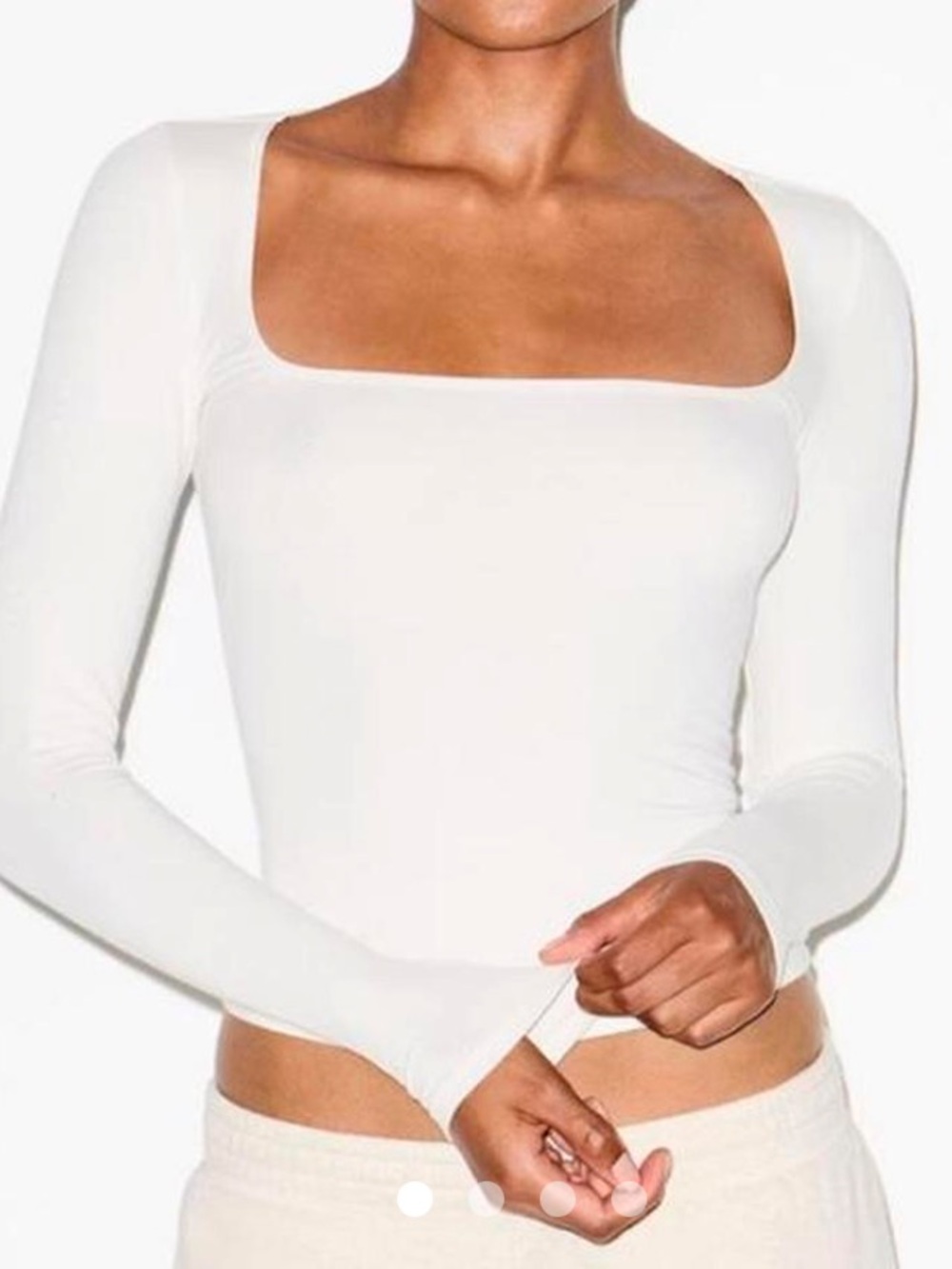 SKIMS Cotton Jersey Scoop-Neck Long Sleeve Top Marble New